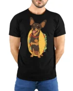 Funny Chihuahua Taco Lover Cute Food Graphic Tee Tshirt - model wearing black tee with hands behind back