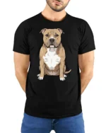 Cute Pit Bull Dog Lover Cartoon Pet Graphic Tee Tshirt Style - model wearing black tee with hands behind back