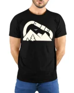 Carabiner Mountain Adventure Outdoor Hiking Graphic Tee Tshirt - model wearing black tee with hands behind back