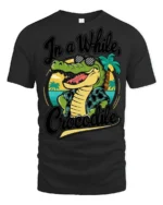 In A While Crocodile Funny Vacation Graphic Tee Beach Humor - black t-shirt on white background