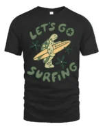 Lets Go Surfin Turtle Funny Beach Graphic Tee Retro Style - black t-shirt on white background