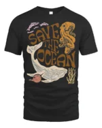 Save The Ocean Marine Life Graphic Tee Vintage Sea Style - black t-shirt on white background