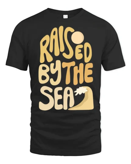 Raised By The Sea Beach Lover Graphic Tee Coastal Style - black t-shirt on white background