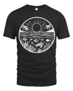 Ocean Sunset Marine Life Graphic Tee Coastal Nature Style - black t-shirt on white background