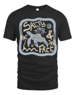 Salty And Free Sea Turtle Graphic Tee Beach Life Style - black t-shirt on white background
