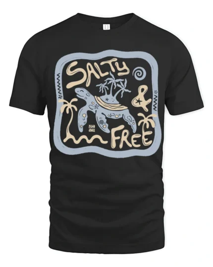 Salty And Free Sea Turtle Graphic Tee Beach Life Style - black t-shirt on white background