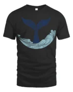 Whale Tail Ocean Wave Graphic Tee Minimal Marine Art Style - black t-shirt on white background