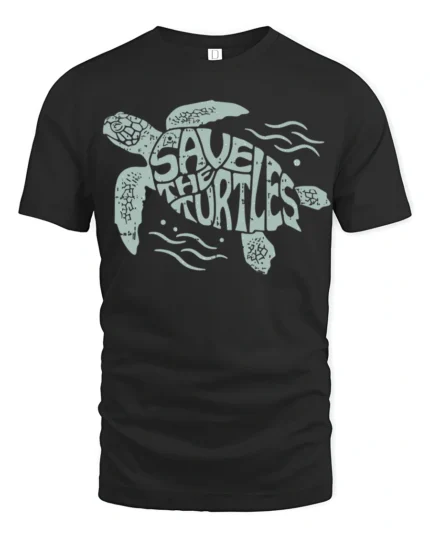 Save The Turtles Ocean Conservation Graphic Tee Nature Style - black t-shirt on white background