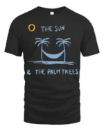 The Sun And Palm Trees Relax Graphic Tee Beach Chill Style - black t-shirt on white background