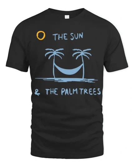 The Sun And Palm Trees Relax Graphic Tee Beach Chill Style - black t-shirt on white background