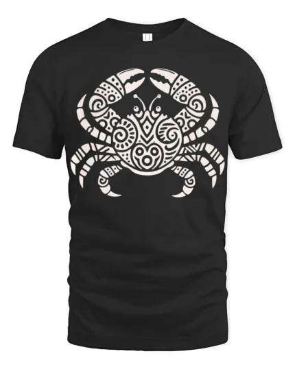 Tribal Crab Ocean Graphic Tee Artistic Marine Life Style - black t-shirt on white background