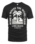 Long Beach California Waves Graphic Tee Retro Coastal Style - black t-shirt on white background