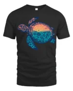 Sea Turtle Sunset Ocean Life Graphic Tee Coastal Aesthetic - black t-shirt on white background