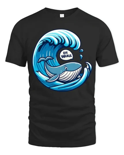 Oh Whale Funny Ocean Pun Graphic Tee Cute Sea Life Humor - black t-shirt on white background