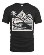 Surfing Iguana Mountain Wave Graphic Tee Tropical Adventure - black t-shirt on white background