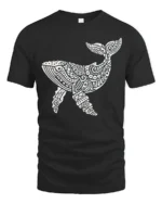 Tribal Whale Ocean Graphic Tee Artistic Marine Life Style - black t-shirt on white background