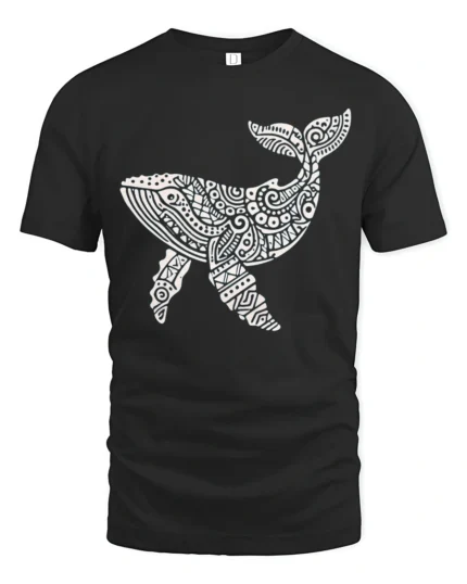Tribal Whale Ocean Graphic Tee Artistic Marine Life Style - black t-shirt on white background