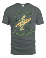 Lets Go Surfin Turtle Funny Beach Graphic Tee Retro Style - gray t-shirt on white background
