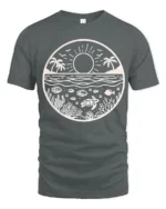 Ocean Sunset Marine Life Graphic Tee Coastal Nature Style - gray t-shirt on white background
