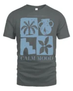 Calm Mood Minimal Aesthetic Graphic Tee Relaxed Lifestyle Style - gray t-shirt on white background