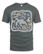 Salty And Free Sea Turtle Graphic Tee Beach Life Style - gray t-shirt on white background