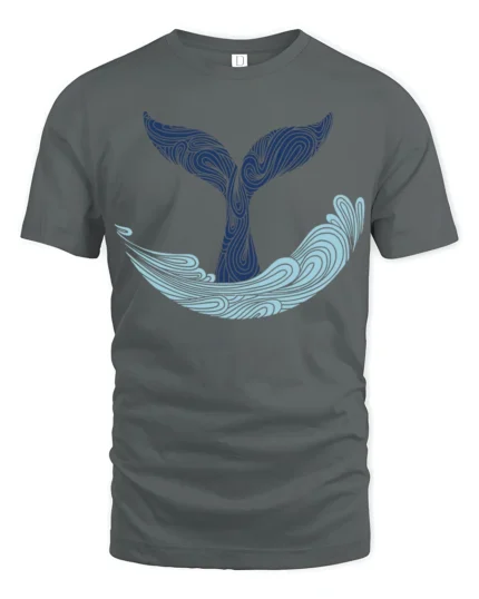 Whale Tail Ocean Wave Graphic Tee Minimal Marine Art Style - gray t-shirt on white background