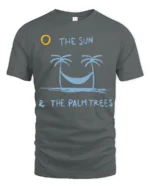 The Sun And Palm Trees Relax Graphic Tee Beach Chill Style - gray t-shirt on white background