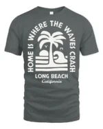 Long Beach California Waves Graphic Tee Retro Coastal Style - gray t-shirt on white background