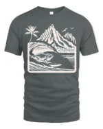 Surfing Iguana Mountain Wave Graphic Tee Tropical Adventure - gray t-shirt on white background