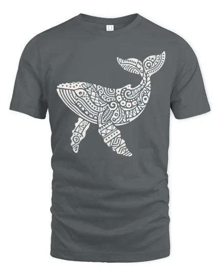 Tribal Whale Ocean Graphic Tee Artistic Marine Life Style - gray t-shirt on white background