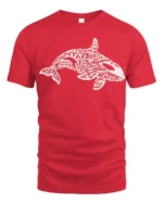 Tribal Orca Whale Ocean Graphic Tee Artistic Marine Style - red t-shirt on white background