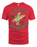 Lets Go Surfin Turtle Funny Beach Graphic Tee Retro Style - red t-shirt on white background