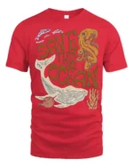 Save The Ocean Marine Life Graphic Tee Vintage Sea Style - red t-shirt on white background
