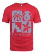 Calm Mood Minimal Aesthetic Graphic Tee Relaxed Lifestyle Style - red t-shirt on white background