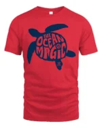 The Ocean Is Magic Sea Turtle Graphic Tee Coastal Style - red t-shirt on white background