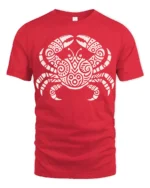 Tribal Crab Ocean Graphic Tee Artistic Marine Life Style - red t-shirt on white background