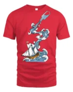 Ocean Adventure Ship In Bottle Wave Graphic Tee Nautical Art - red t-shirt on white background