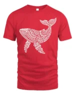 Tribal Whale Ocean Graphic Tee Artistic Marine Life Style - red t-shirt on white background