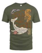 Save The Ocean Marine Life Graphic Tee Vintage Sea Style - military green t-shirt on white background