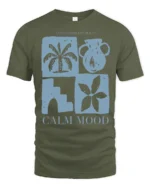 Calm Mood Minimal Aesthetic Graphic Tee Relaxed Lifestyle Style - military green t-shirt on white background
