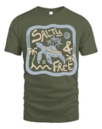 Salty And Free Sea Turtle Graphic Tee Beach Life Style - military green t-shirt on white background