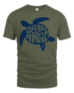 The Ocean Is Magic Sea Turtle Graphic Tee Coastal Style - military green t-shirt on white background