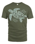 Save The Turtles Ocean Conservation Graphic Tee Nature Style - military green t-shirt on white background