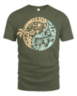 Sun Kissed Surf Waves Sand Graphic Tee Beach Summer Style - military green t-shirt on white background