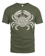 Tribal Crab Ocean Graphic Tee Artistic Marine Life Style - military green t-shirt on white background