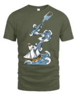 Ocean Adventure Ship In Bottle Wave Graphic Tee Nautical Art - military green t-shirt on white background