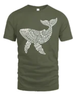 Tribal Whale Ocean Graphic Tee Artistic Marine Life Style - military green t-shirt on white background