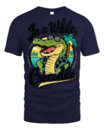 In A While Crocodile Funny Vacation Graphic Tee Beach Humor - navy t-shirt on white background