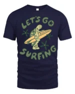 Lets Go Surfin Turtle Funny Beach Graphic Tee Retro Style - navy t-shirt on white background