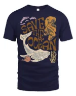 Save The Ocean Marine Life Graphic Tee Vintage Sea Style - navy t-shirt on white background